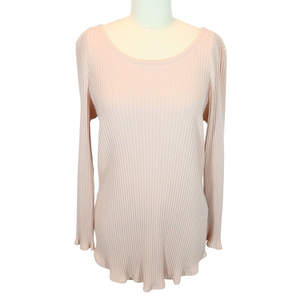 EILEEN FISHER Blush Pink Ribbed Tencel Long Sleeve Knit Top Size M Quiet Luxury